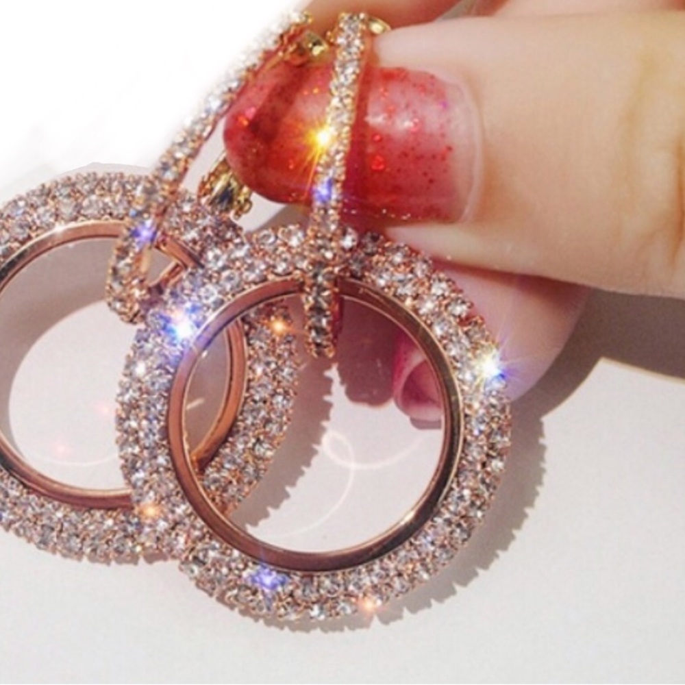 Elegant Gold and Rhinestone Stud dual Earrings